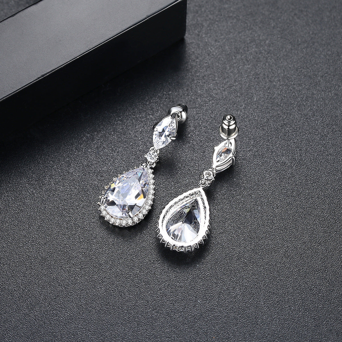 White Gold Plated Teardrop Cubic Zirconia Dangle Earrings AAA2390