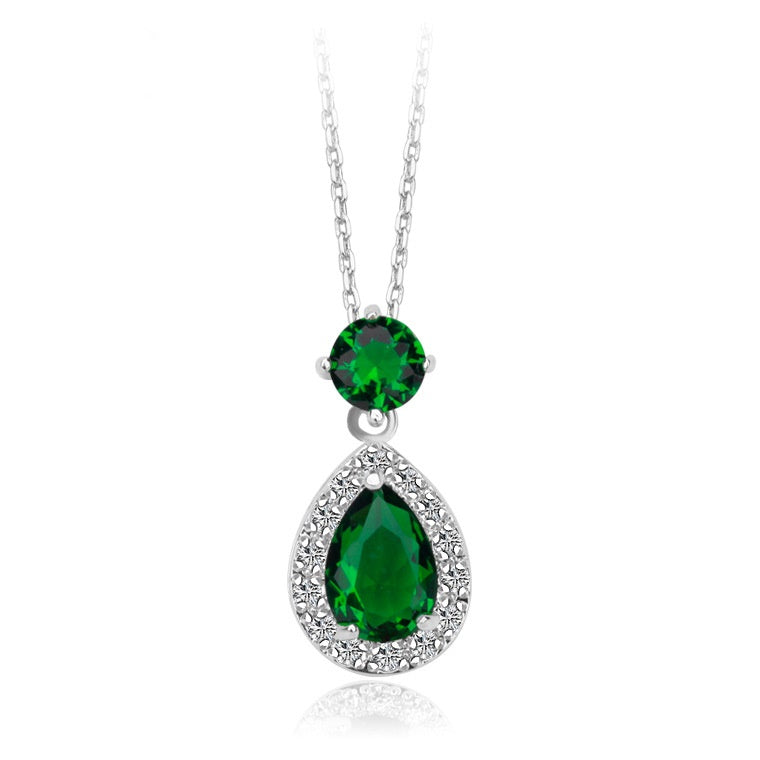 White Gold Plated Pear Shape Cubic Zirconia Pendant Necklace AAA2394