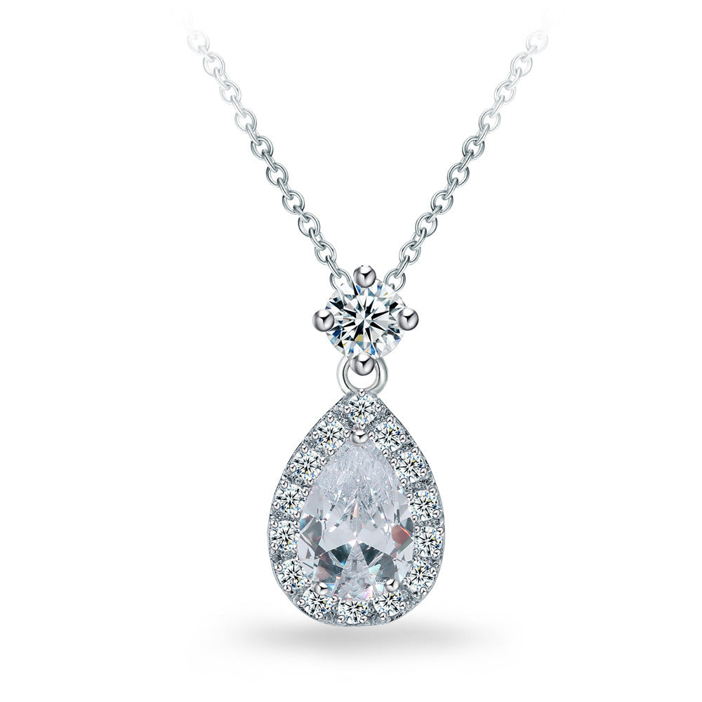 White Gold Plated Pear Shape Cubic Zirconia Pendant Necklace AAA2394