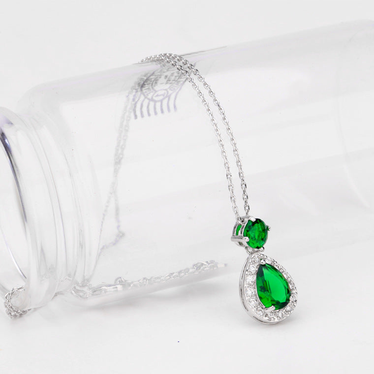 White Gold Plated Pear Shape Cubic Zirconia Pendant Necklace AAA2394