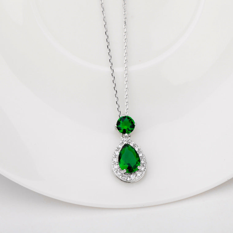 White Gold Plated Pear Shape Cubic Zirconia Pendant Necklace AAA2394