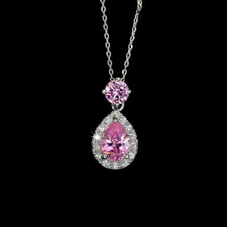 White Gold Plated Pear Shape Cubic Zirconia Pendant Necklace AAA2394