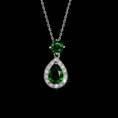 White Gold Plated Pear Shape Cubic Zirconia Pendant Necklace AAA2394