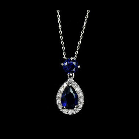 White Gold Plated Pear Shape Cubic Zirconia Pendant Necklace AAA2394