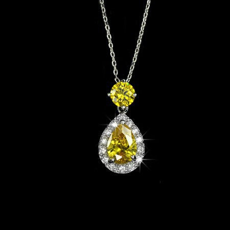 White Gold Plated Pear Shape Cubic Zirconia Pendant Necklace AAA2394