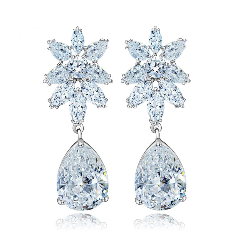 White Gold Plated Cubic Zirconia Teardrop Dangle Earring AAA2395