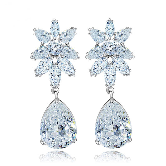 White Gold Plated Cubic Zirconia Teardrop Dangle Earring AAA2395