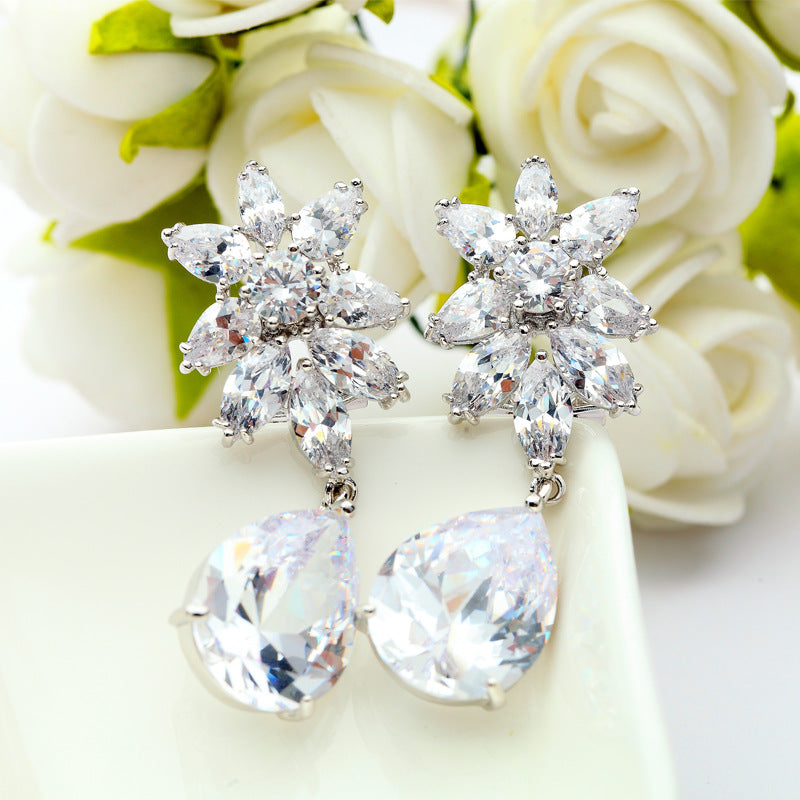White Gold Plated Cubic Zirconia Teardrop Dangle Earring AAA2395