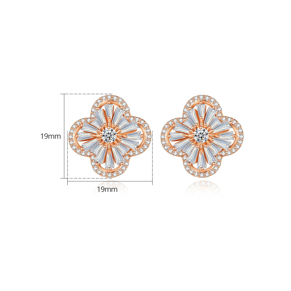 Rose Gold Plated Cubic Zirconia Four-Leaf Clover Stud Earrings AAA2404