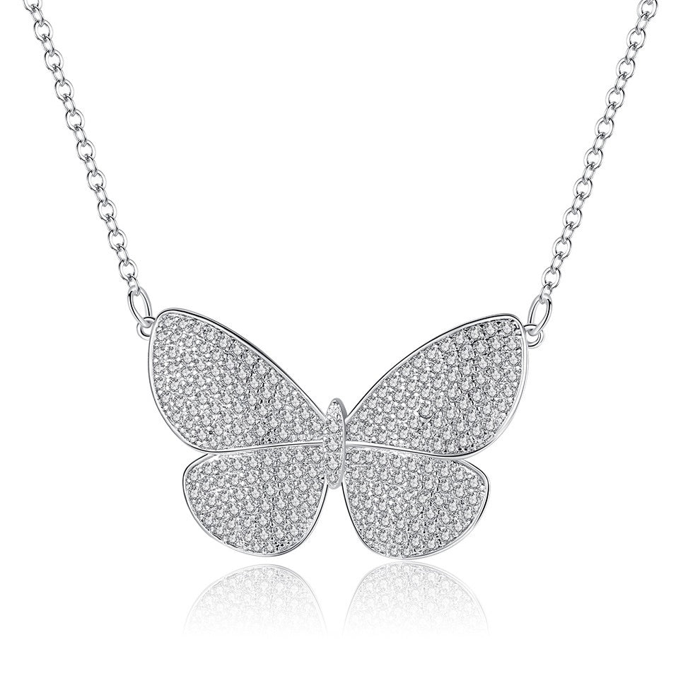 White Gold Plated Cubic Zirconia Butterfly Pendant Necklace AAA2405