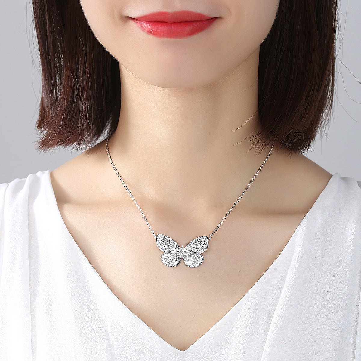 White Gold Plated Cubic Zirconia Butterfly Pendant Necklace AAA2405