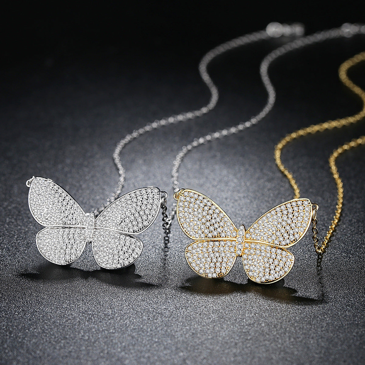 White Gold Plated Cubic Zirconia Butterfly Pendant Necklace AAA2405