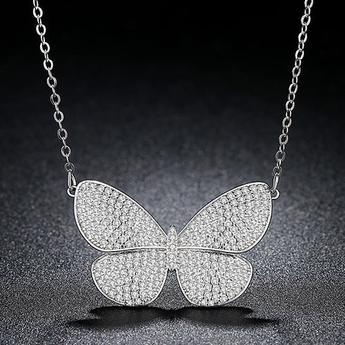 White Gold Plated Cubic Zirconia Butterfly Pendant Necklace AAA2405