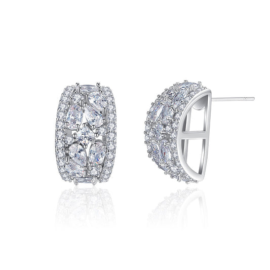 White Gold Plated Cubic Zirconia Concave Stud Earrings AAA2406