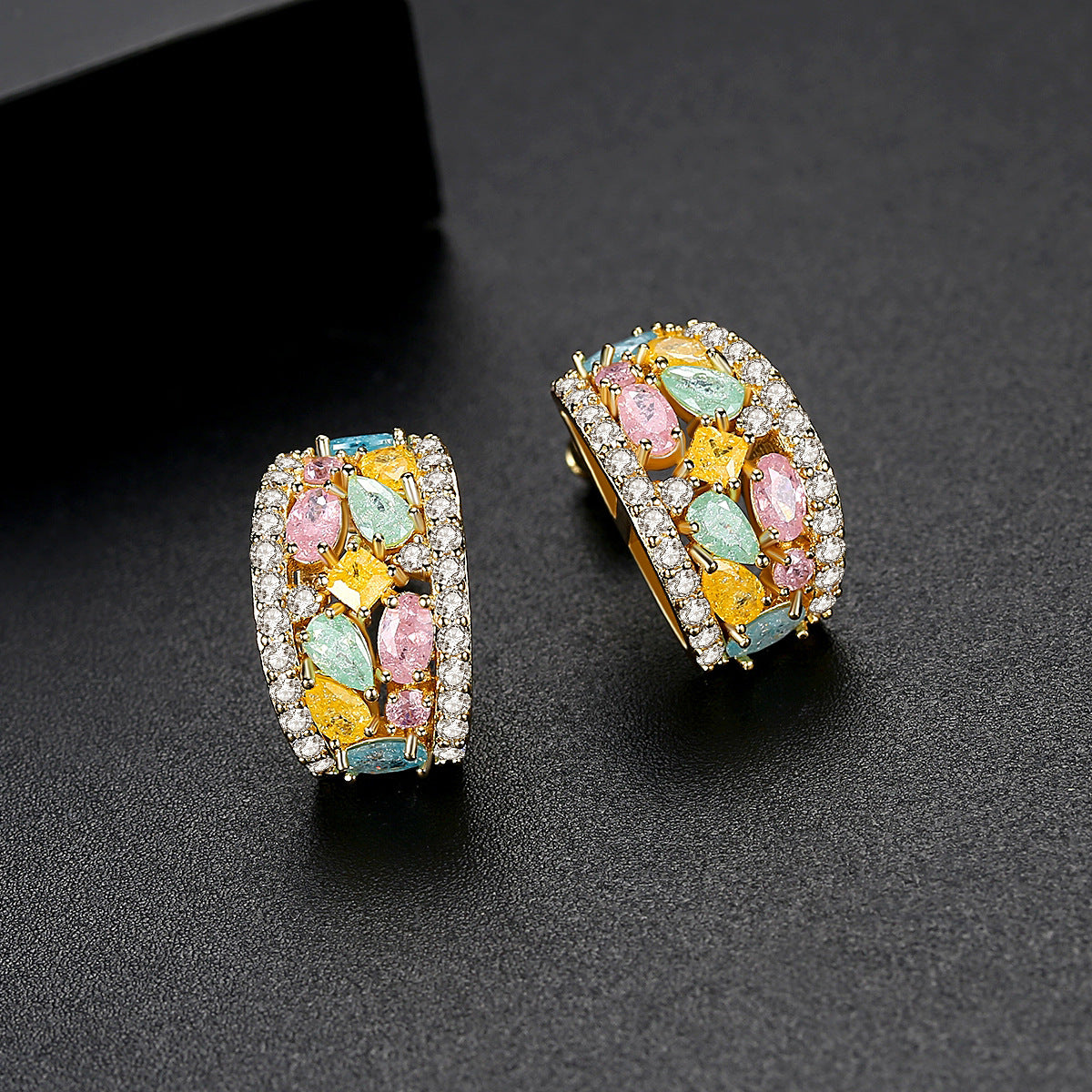White Gold Plated Cubic Zirconia Concave Stud Earrings AAA2406
