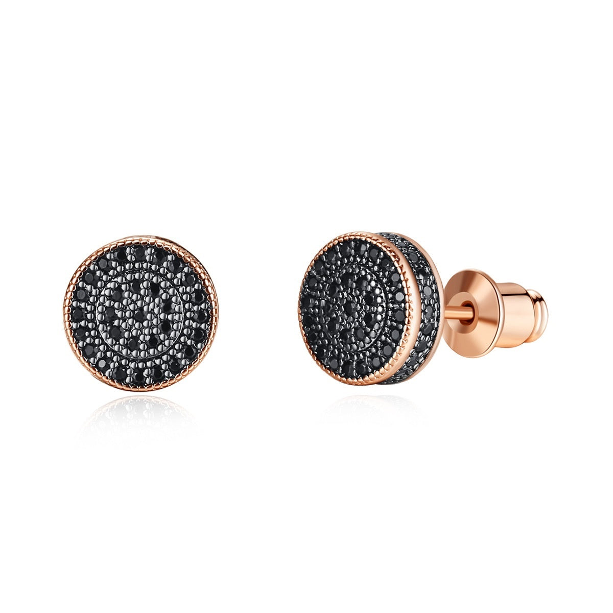 Rose Gold Plated Black Cubic Zirconia Round Stud Earrnings AAA2407