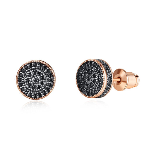Rose Gold Plated Black Cubic Zirconia Round Stud Earrnings AAA2407