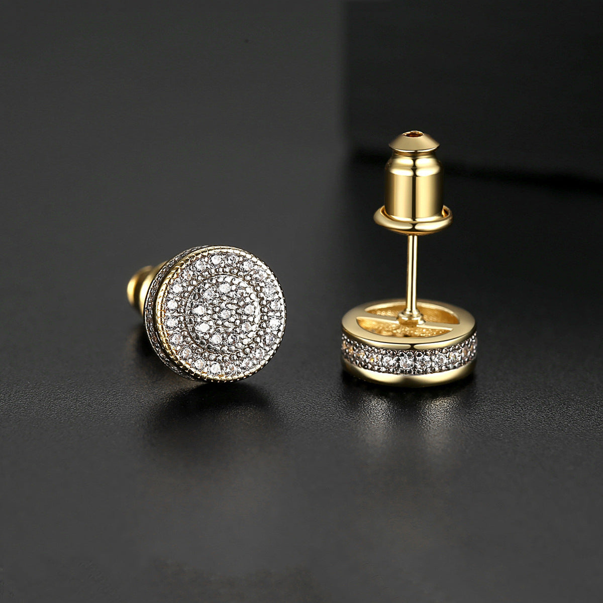 Rose Gold Plated Black Cubic Zirconia Round Stud Earrnings AAA2407