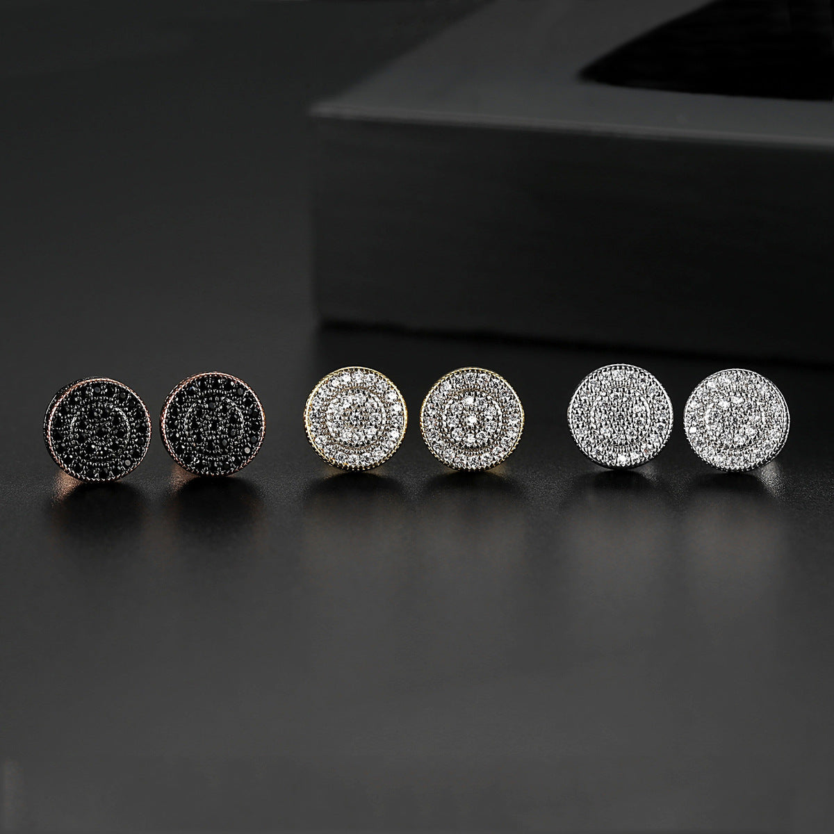 Rose Gold Plated Black Cubic Zirconia Round Stud Earrnings AAA2407