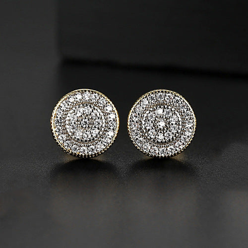 Rose Gold Plated Black Cubic Zirconia Round Stud Earrnings AAA2407