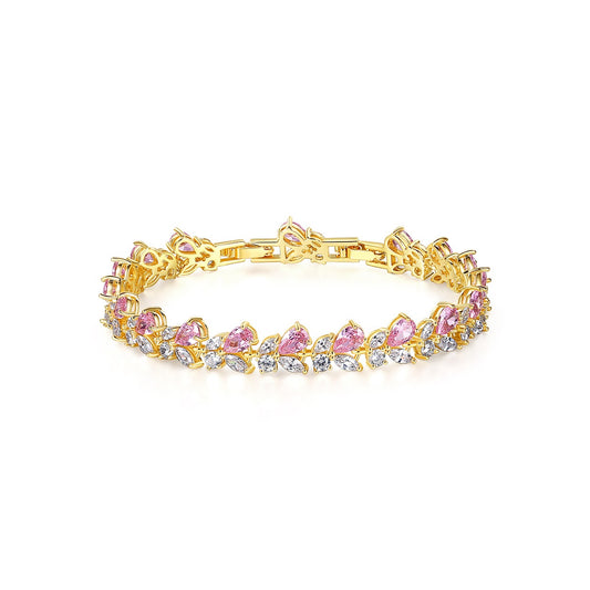 Gold Plated Pink & White Navette Cubic Zirconia Bracelet AAA2409
