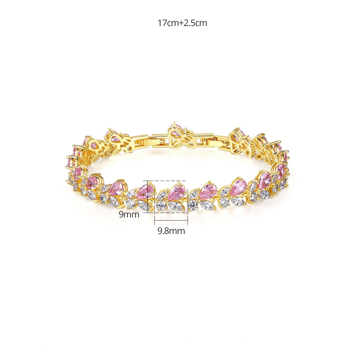 Gold Plated Pink & White Navette Cubic Zirconia Bracelet AAA2409