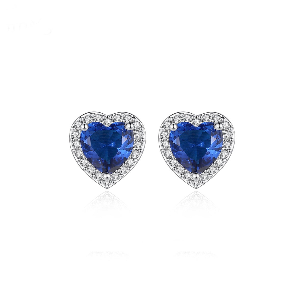 White Gold Plated Blue Heart Shape Cubic Zirconia Stud Earrings AAA2410