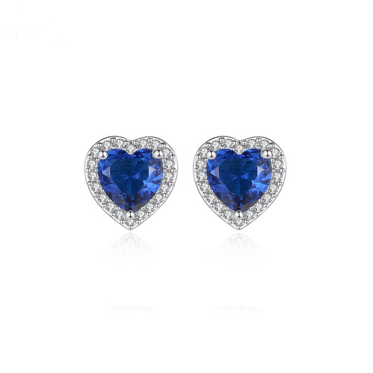 White Gold Plated Blue Heart Shape Cubic Zirconia Stud Earrings AAA2410