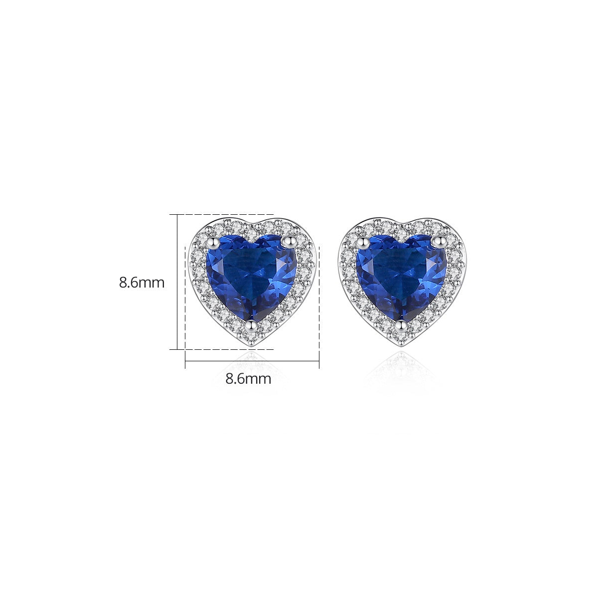 White Gold Plated Blue Heart Shape Cubic Zirconia Stud Earrings AAA2410