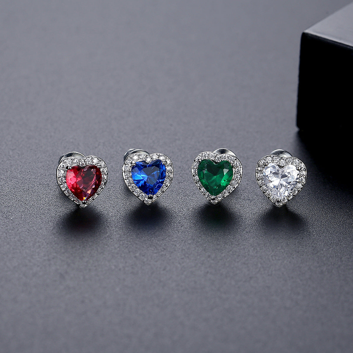 White Gold Plated Blue Heart Shape Cubic Zirconia Stud Earrings AAA2410