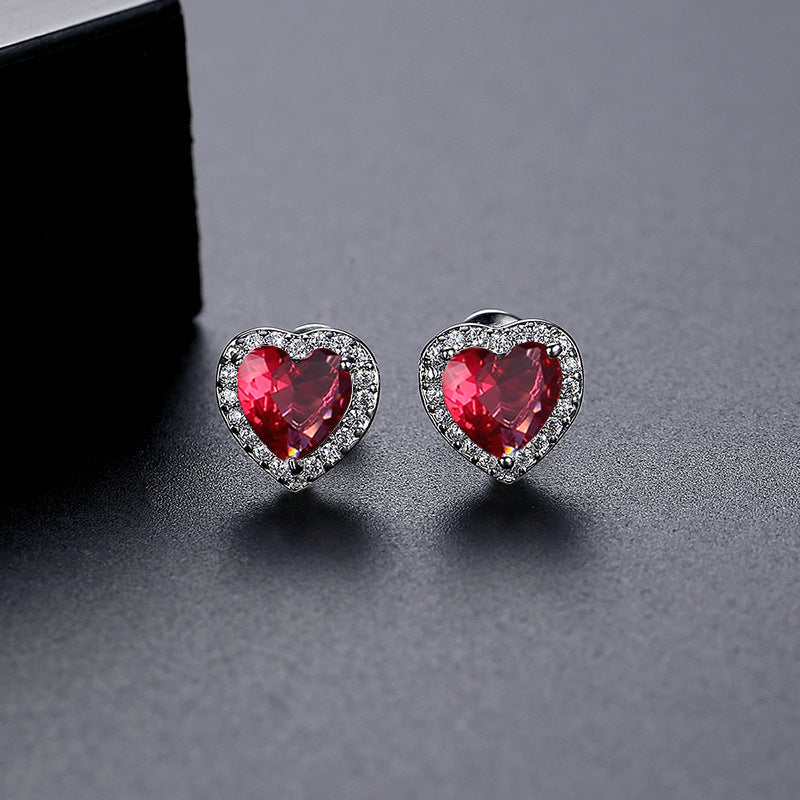 White Gold Plated Blue Heart Shape Cubic Zirconia Stud Earrings AAA2410