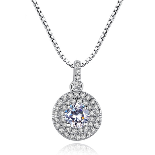 White Gold Plated Cubic Zirconia Round Pendant Box Chain Necklace AAA2412