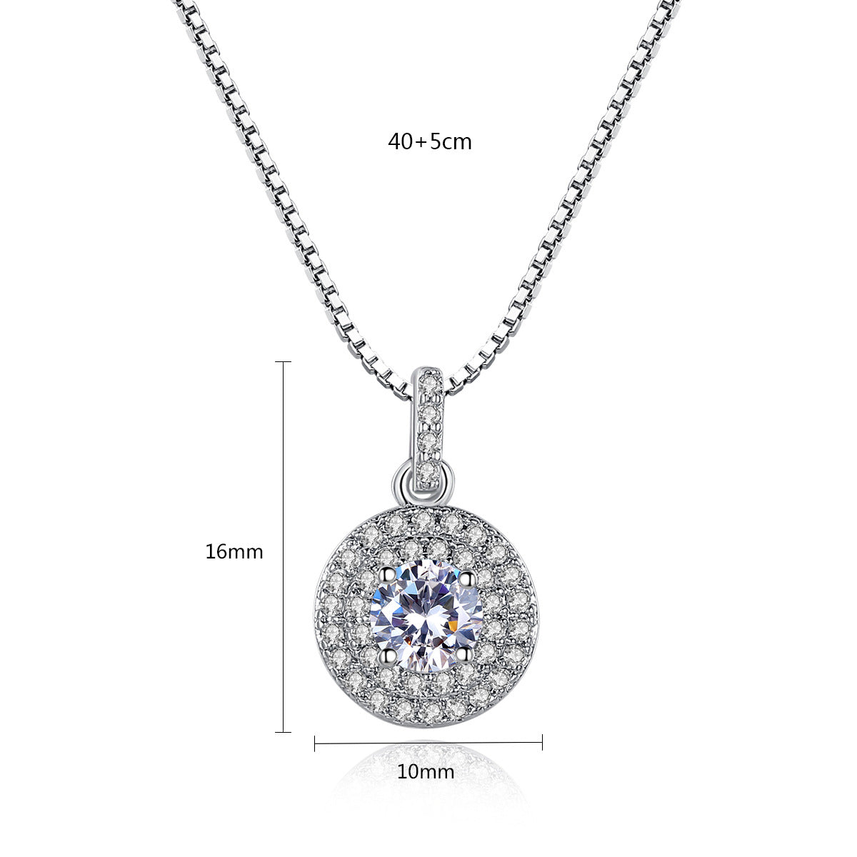 White Gold Plated Cubic Zirconia Round Pendant Box Chain Necklace AAA2412