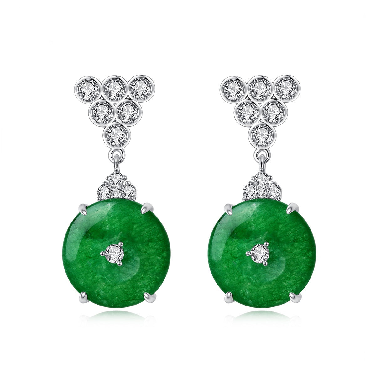 White Gold Plated Cubic Zirconia Jade Drop Earrings AAA2415