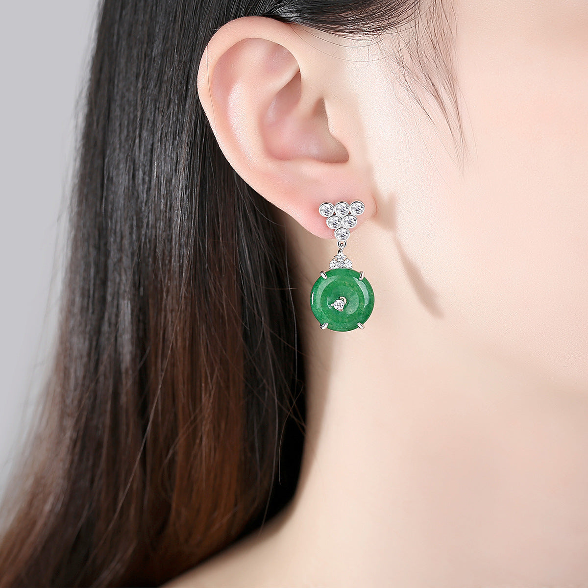 White Gold Plated Cubic Zirconia Jade Drop Earrings AAA2415