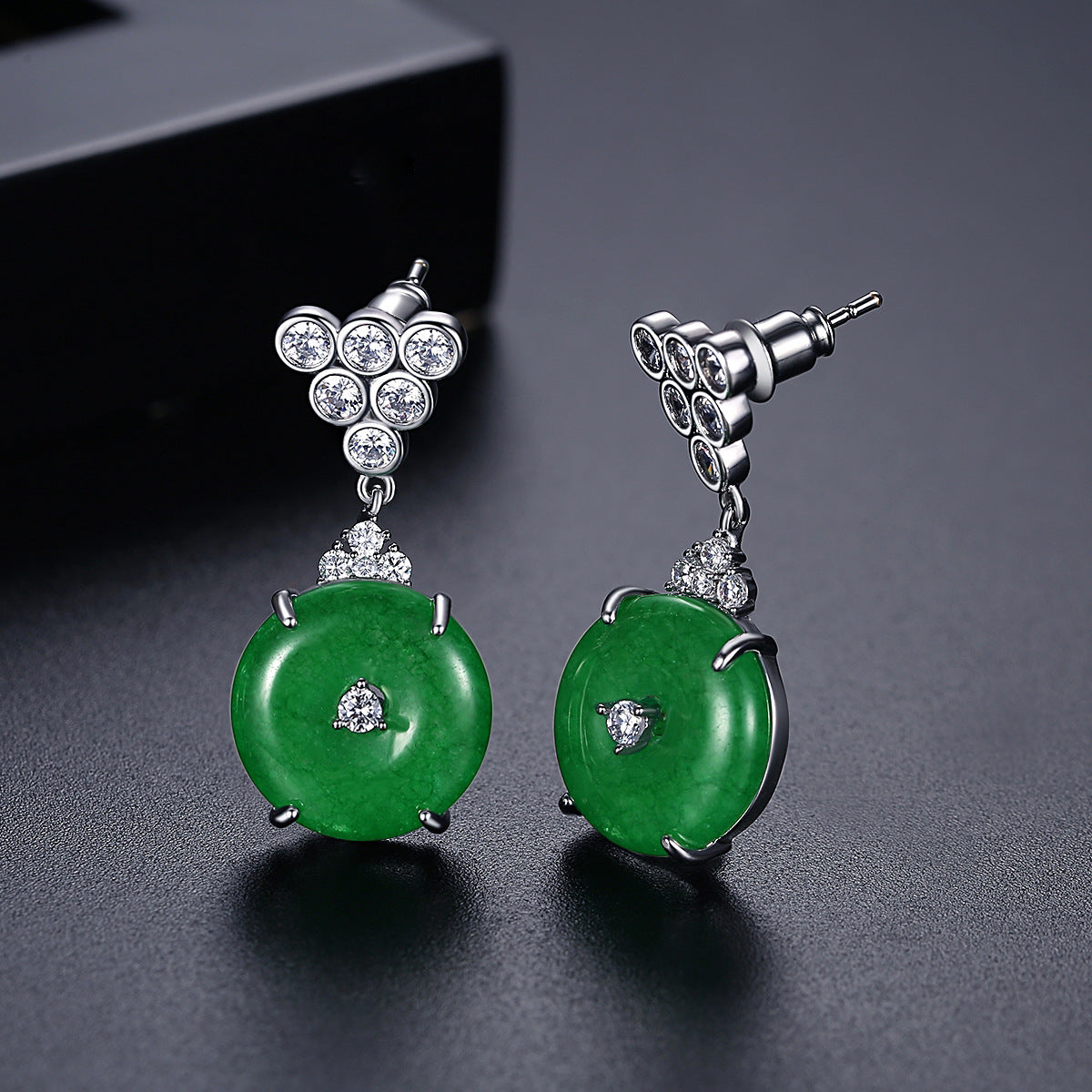 White Gold Plated Cubic Zirconia Jade Drop Earrings AAA2415