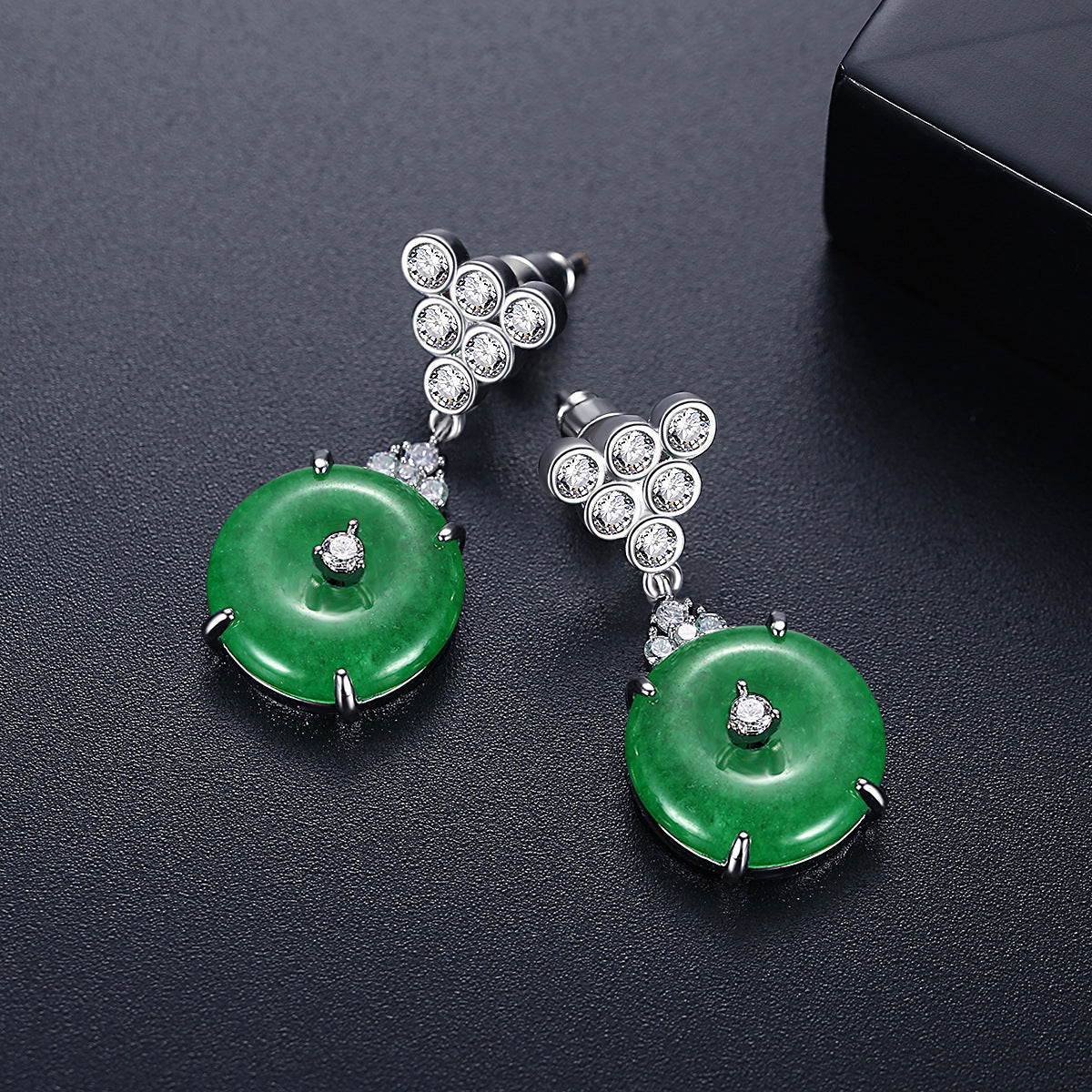 White Gold Plated Cubic Zirconia Jade Drop Earrings AAA2415