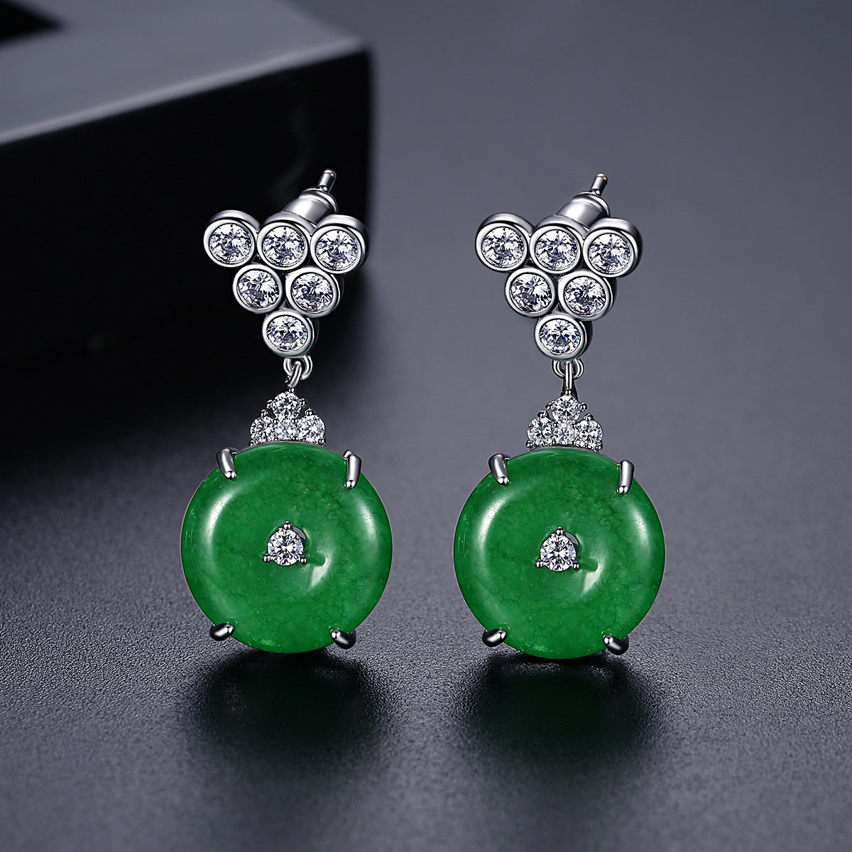 White Gold Plated Cubic Zirconia Jade Drop Earrings AAA2415