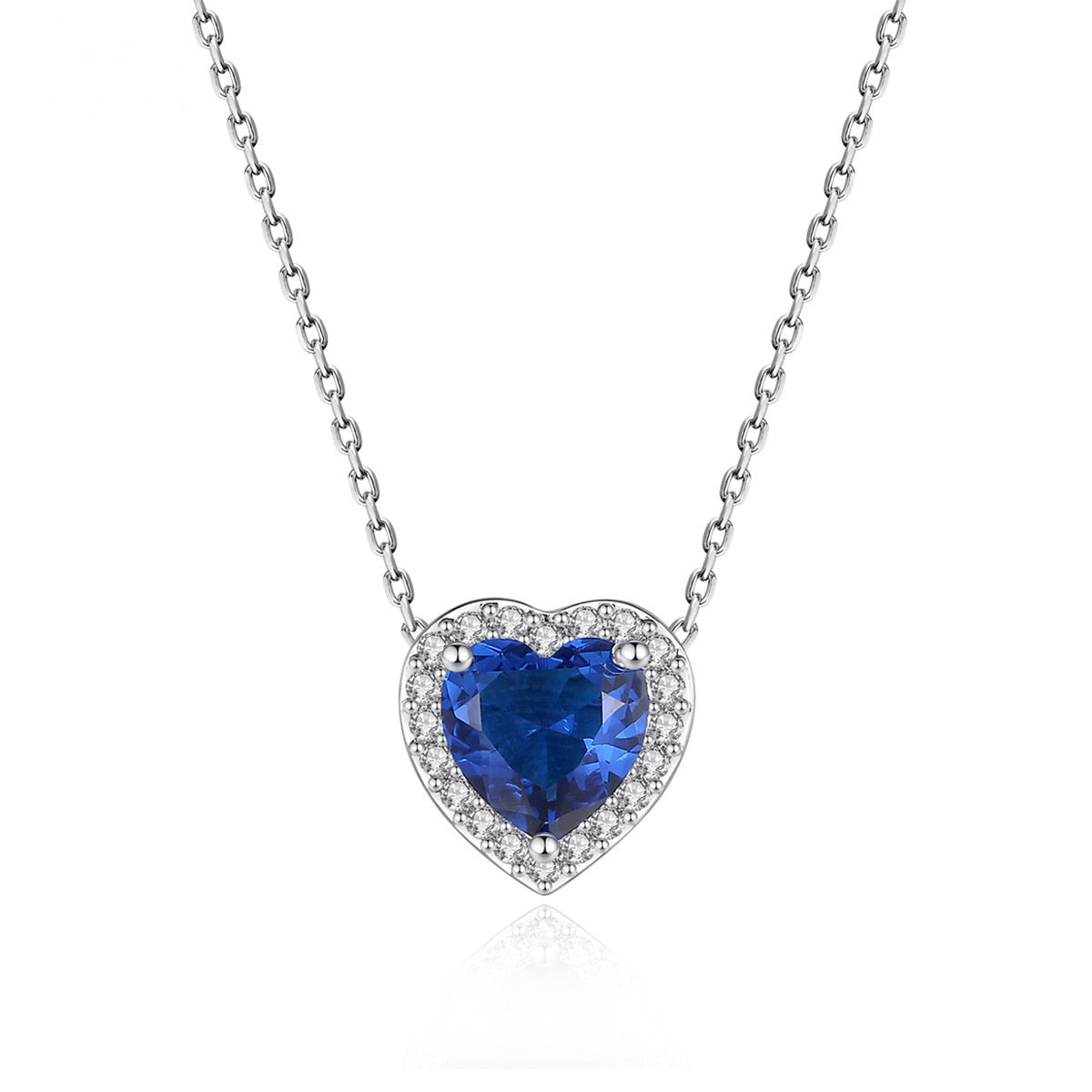 White Gold Plated Blue Heart Shape Cubic Zirconia Necklace AAA2418