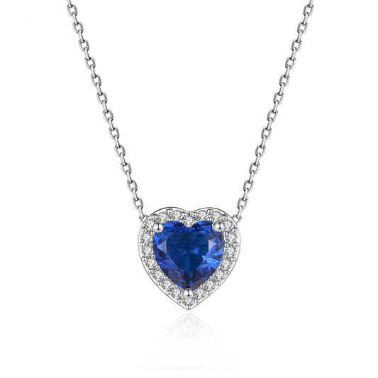 White Gold Plated Blue Heart Shape Cubic Zirconia Necklace AAA2418