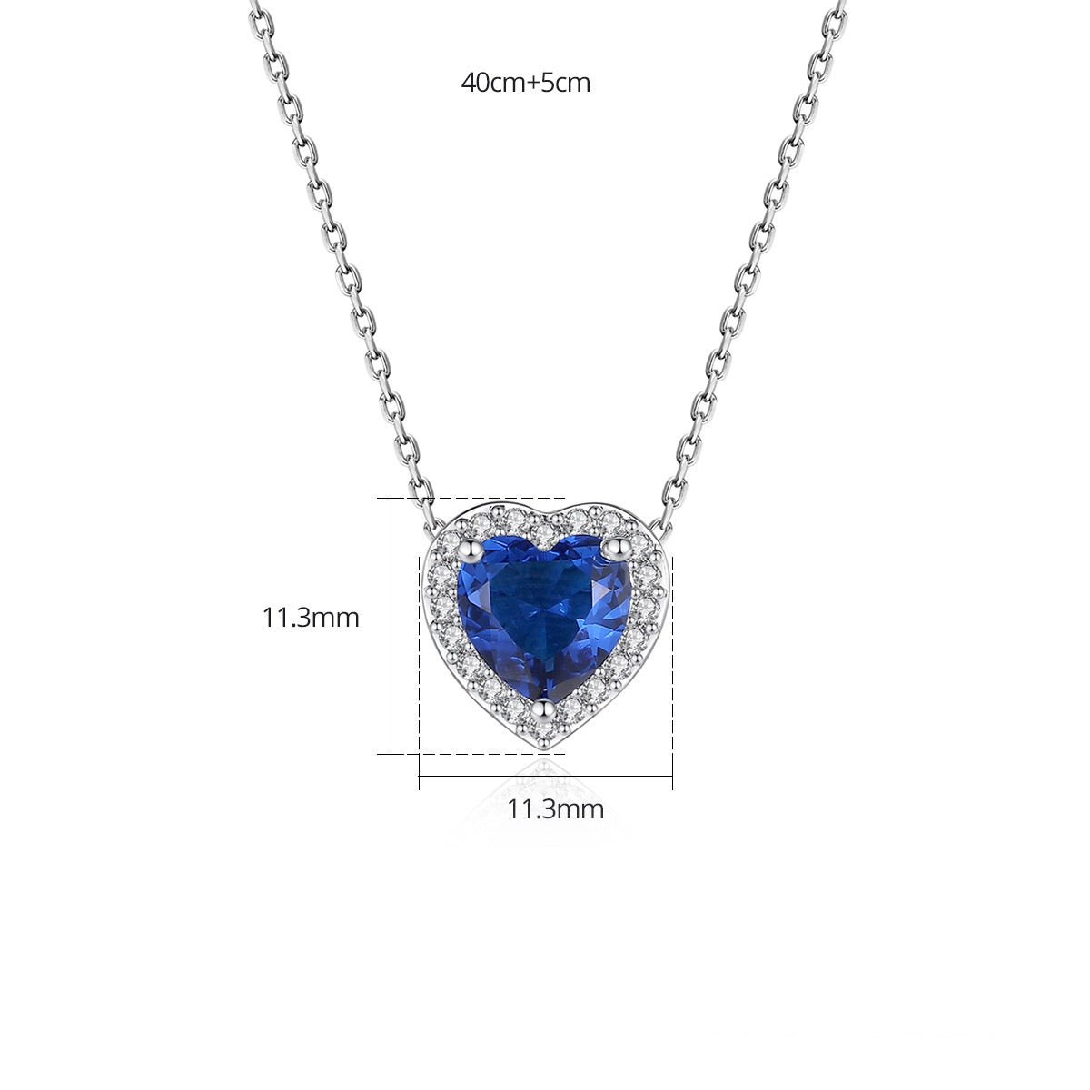 White Gold Plated Blue Heart Shape Cubic Zirconia Necklace AAA2418