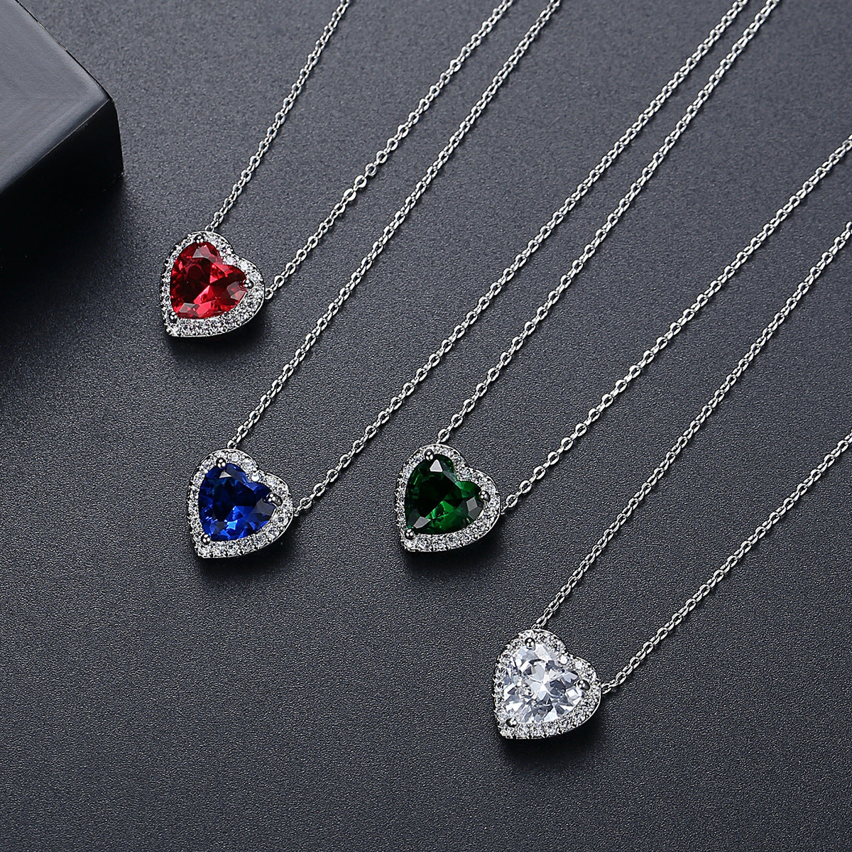White Gold Plated Blue Heart Shape Cubic Zirconia Necklace AAA2418