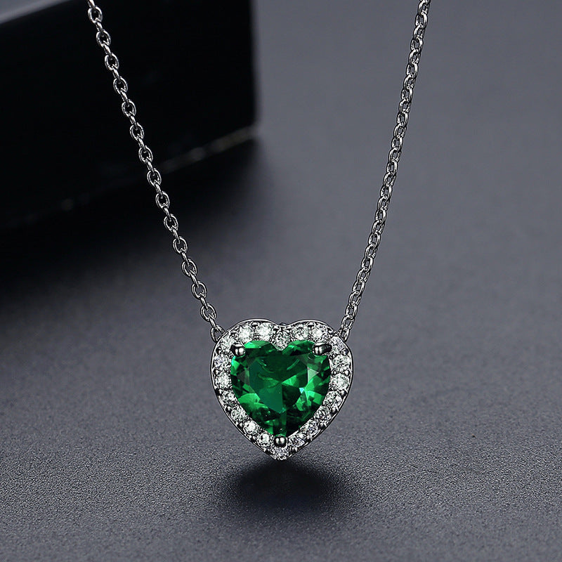 White Gold Plated Blue Heart Shape Cubic Zirconia Necklace AAA2418