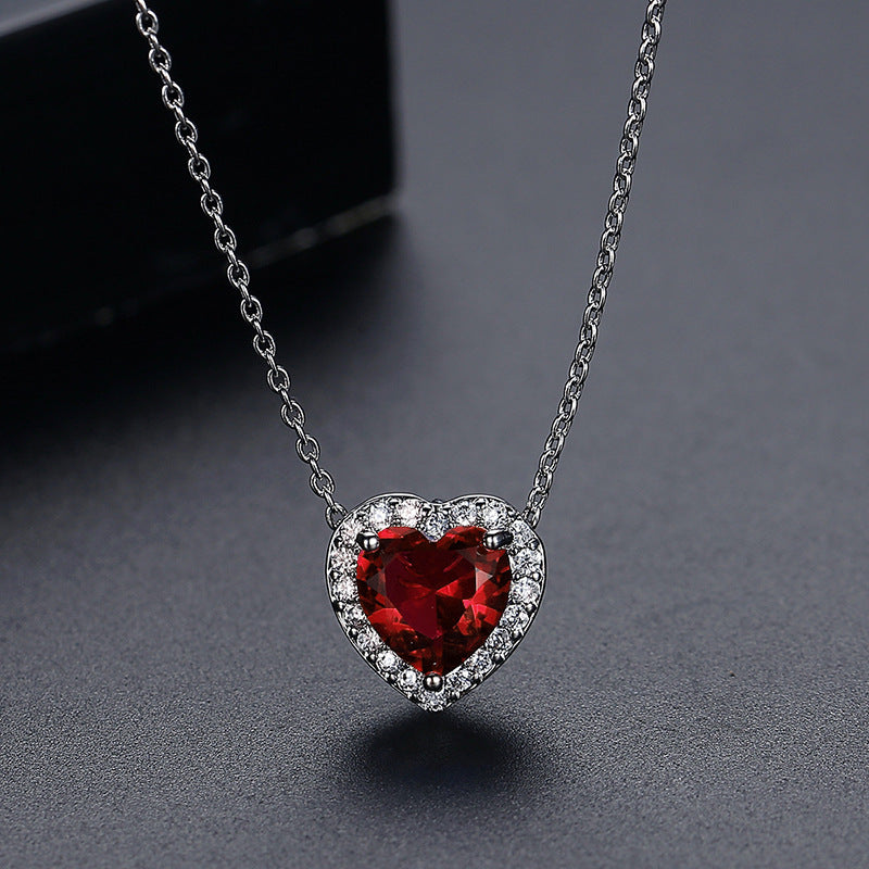 White Gold Plated Blue Heart Shape Cubic Zirconia Necklace AAA2418