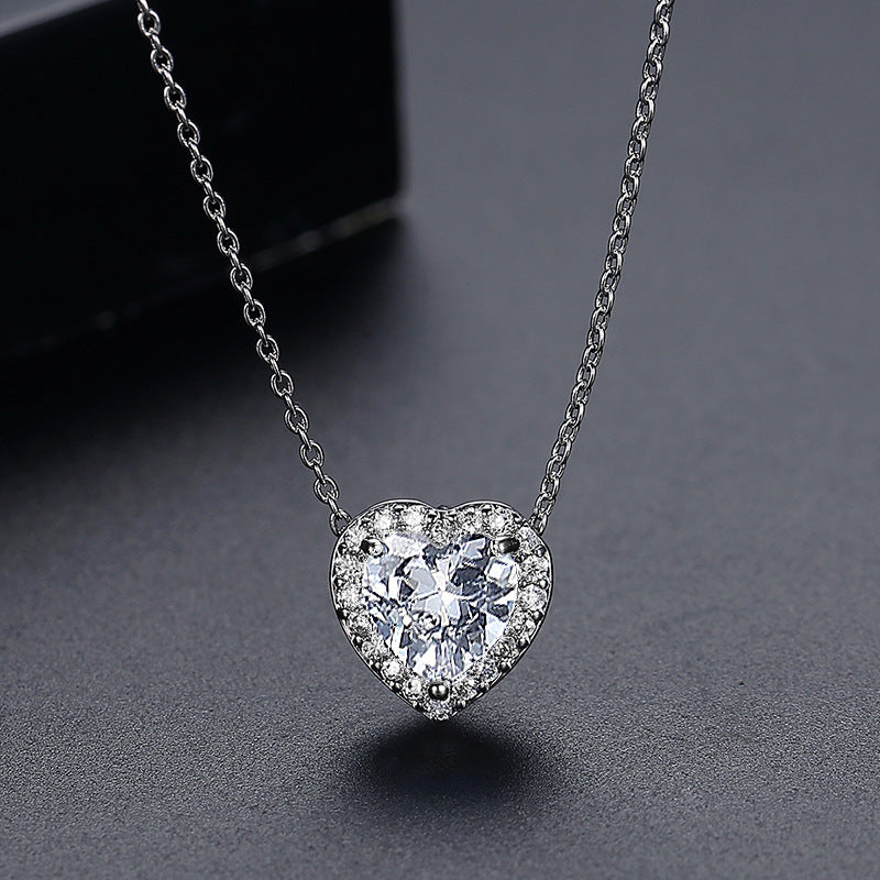 White Gold Plated Blue Heart Shape Cubic Zirconia Necklace AAA2418