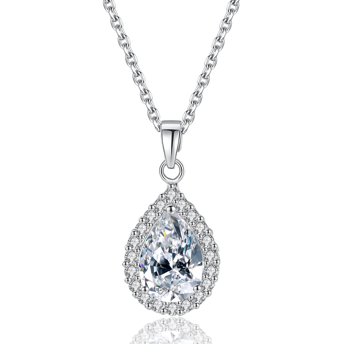 White Gold Plated Queen Cubic Zirconia Teardrop Necklace AAA2420