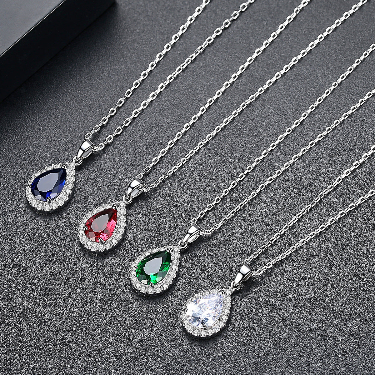 White Gold Plated Queen Cubic Zirconia Teardrop Necklace AAA2420
