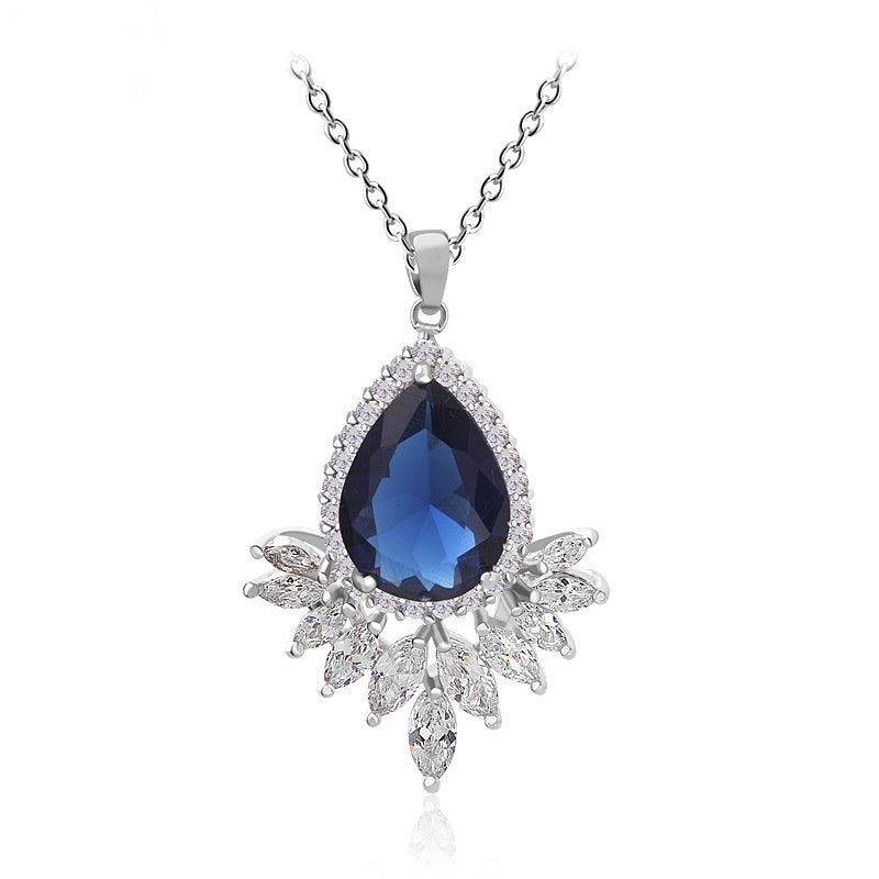 White Gold Plated Teardrop Cubic Zirconia Pendant Necklace AAA2421