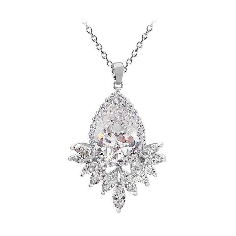 White Gold Plated Teardrop Cubic Zirconia Pendant Necklace AAA2421