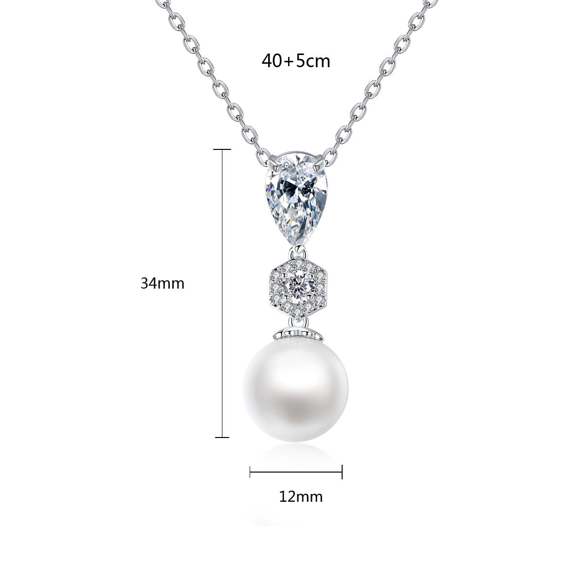 Teardrop Cubic Zirconia Faux Pearl Drop Pendant Necklace AAA2425